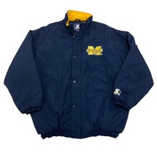 Vintage Michigan Wolverines Starter Jacket XL Navy NCAA Puffer Coat 90s