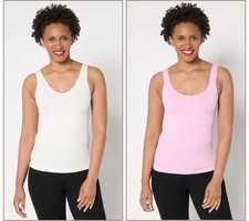 Breezies Cooling Comfort Seamless Reversible Cami Set of 2 SweetPea/Vanlla M New