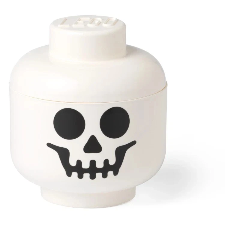 Contenedor de almacenamiento grande de ladrillo de plástico blanco con cabeza de esqueleto LEGO de 11" de alto apilable Foto 2 de 4