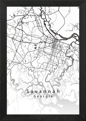 Savannah Georgia Karte gerahmtes Wandbild Poster Druck Bild