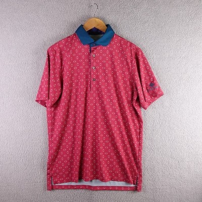 Greyson Mens Pink Geometric Diamond Print Golf Polo Shirt Blackstone Logo Size M