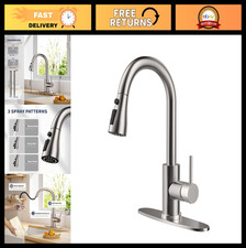 Modern Kitchen Faucet with Pull Down Sprayer, Brushed Nickel, High Arc, 1-3 Hole