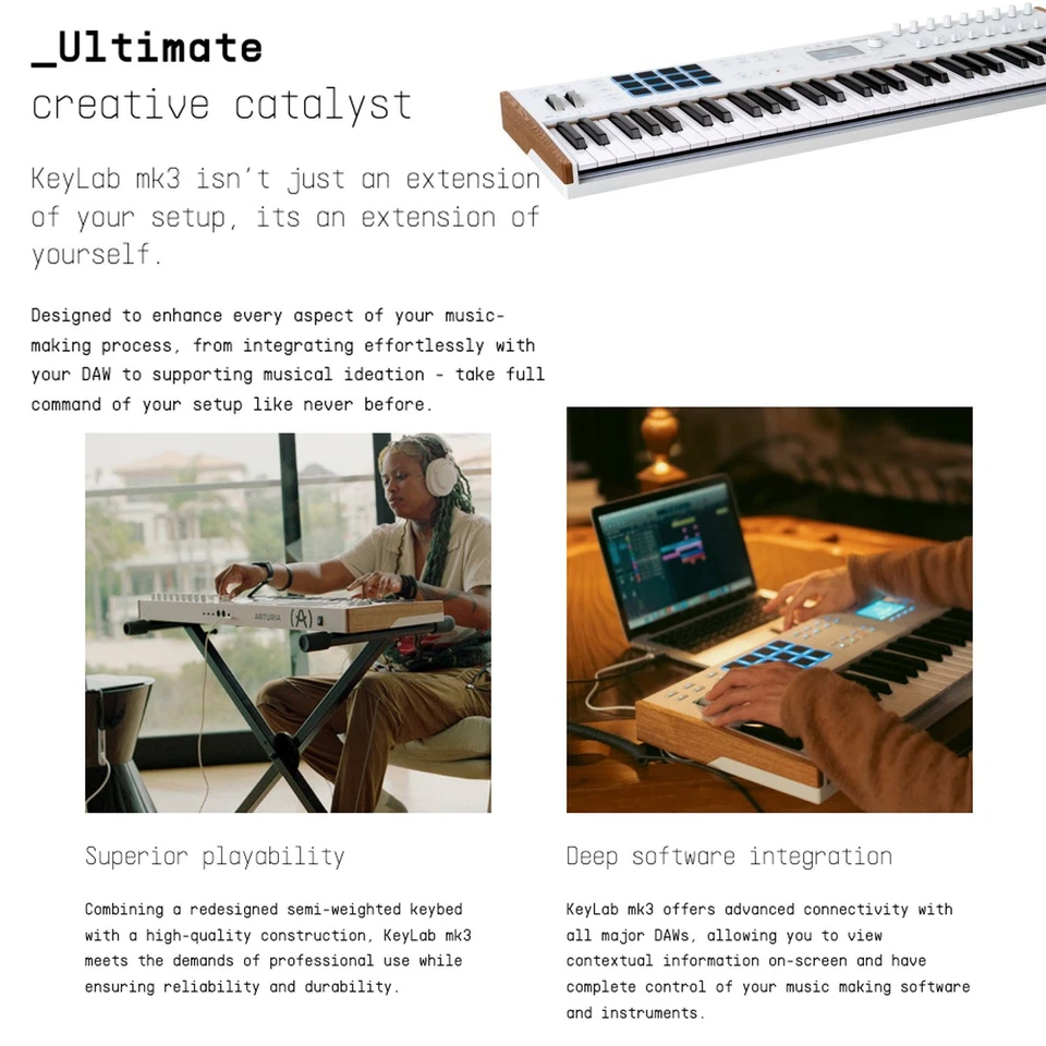 Arturia KeyLab Mk3 61 Keyboard White MIDI Controller with DAW Integration Bundle - Image 4 of 4