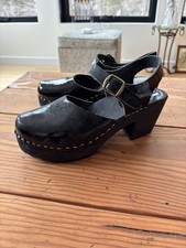 Svensk Fotriktig Black Patent Leather Swedish Maryjane Clogs Size 38 Sz 7-7.5