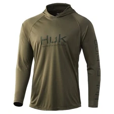 Huk Pursuit Vented Hoodie Mens S Moss Olive Green Performance Long Sleeve 