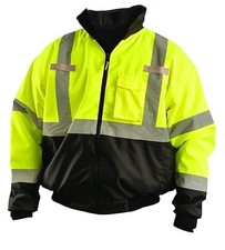 High Visibility Safety Bomber Jacket, Class 3 ANSI, Black Bottom,