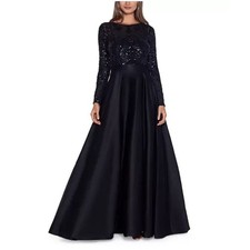 NWT Betsy Adam Sequin-Bodice Long Sleeve Ball Gown - size 6P