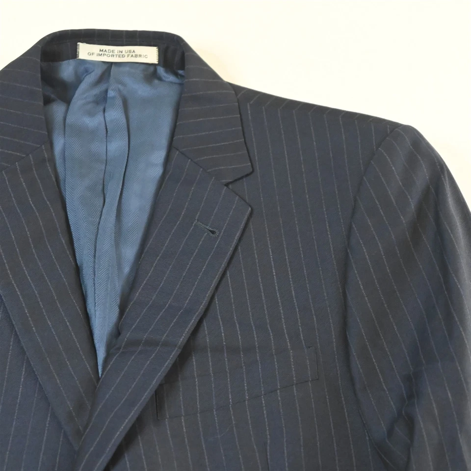 Traje de Hombre Joseph Abboud 42R 34x30 Azul Marino Rayas 100% Lana Reda Hecho en EE. UU. Foto 3 de 4