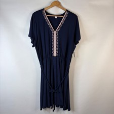 Old Navy Dress Women XXL Navy Blue Embroidered V-Neck Braided Belt Fit & Flare