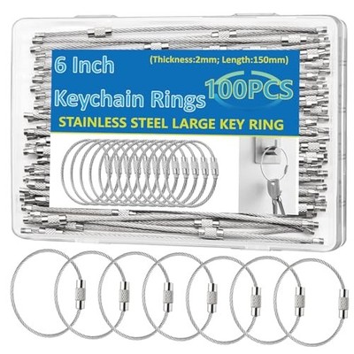 50Pack, 100Pack(Can Choose) Key chain 6 inch Keychain Rings 2mm Stainless 50Pcs
