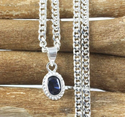 Zertifizierter Natürlicher Blauer Saphir 3,55 ct Oval Anhänger Charm Silber 925 - Bild 1 von 4