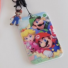Mario Luigi Princess Lanyard w/ID Badge Holder Hard Acrylic Neck Strap and charm