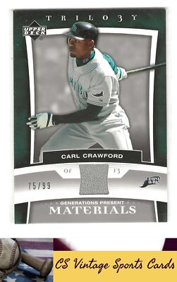 2005 Upper Deck Trilogy #PR-CC Carl Crawford Generations Present Materials #/99