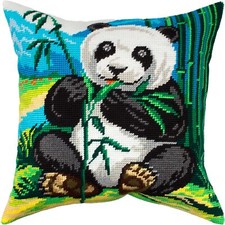 DIY Needlepoint Pillow Kit "Panda" 16"x16" / 40x40 cm