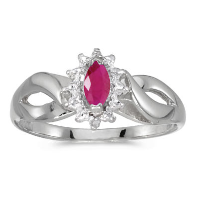Ring 14 Karat Weißgold Marquise Rubin und Diamant