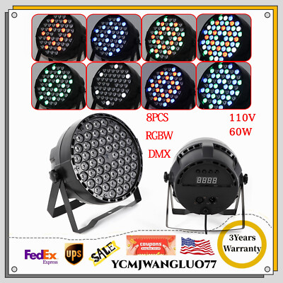 54X3W LED Stage Par Lighting 8 PCS RGBW DMX512 DJ Disco Party Club Strobe Light