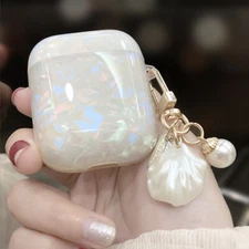 Luxury Glitter Case Pearl Shell Keychain Cover For Apple AirPods 4 3 Pro 2 Case