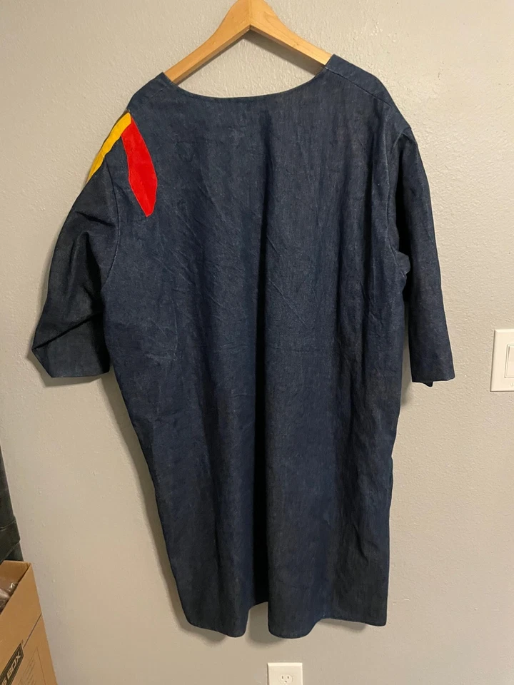 Capa vintage hecha a mano para mujer talla XL denim gamuza azteca ribete arte suroeste años 90 Foto 3 de 4