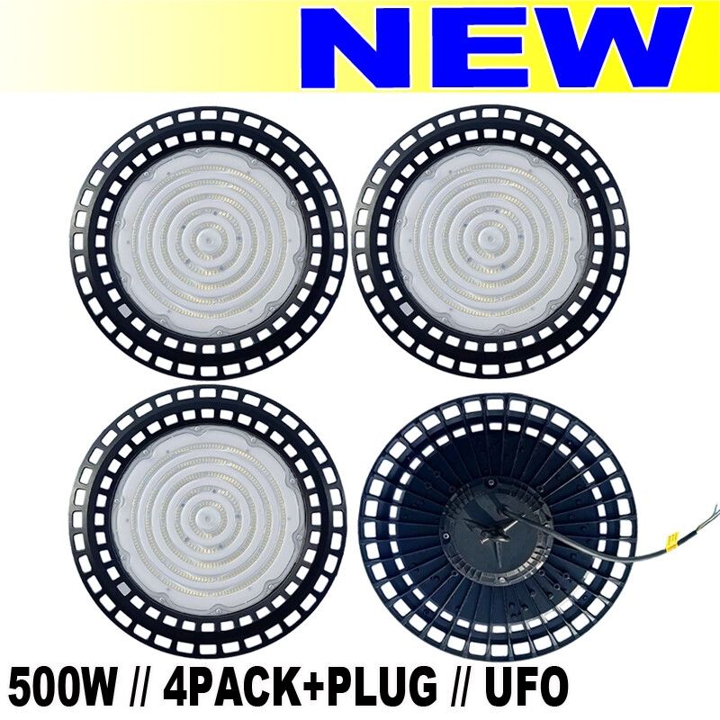 4Pc 500W LED UFO Shop Light with Plug for Factory Warehouse Commercial Use
