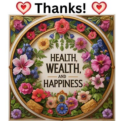 Flower Thank For Health Wealth  And Happiness  Greeting  Card