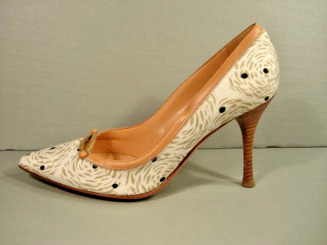 SERGIO ROSSI Beige Leather Swirl Pattern Point Toe Heels Pumps 37/7 Discount New