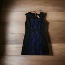 The Loft 8p Blue Black Structured Lace Front Dress Nwt T1