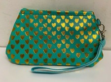 Image of Beautiful Portable Small Make Up Bag - Golden Heart Green Make up Bag - Gift