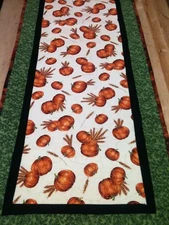 Pumpkins galore table runner, premium fabric, ScotchGard treated, gold etched