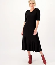 Attitudes by Renee Petite Como Jersey Godet Midi Dress Black PL - A561739
