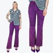 VINTAGE 80s Purple Real Suede Flared Bootcut High Rise Side Zip Pants S