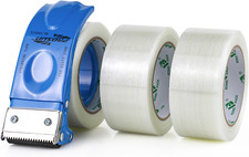 Strapping Tape 2Inch with Dispenser, Mono Fiberglass Reinforced Packing Tape wit