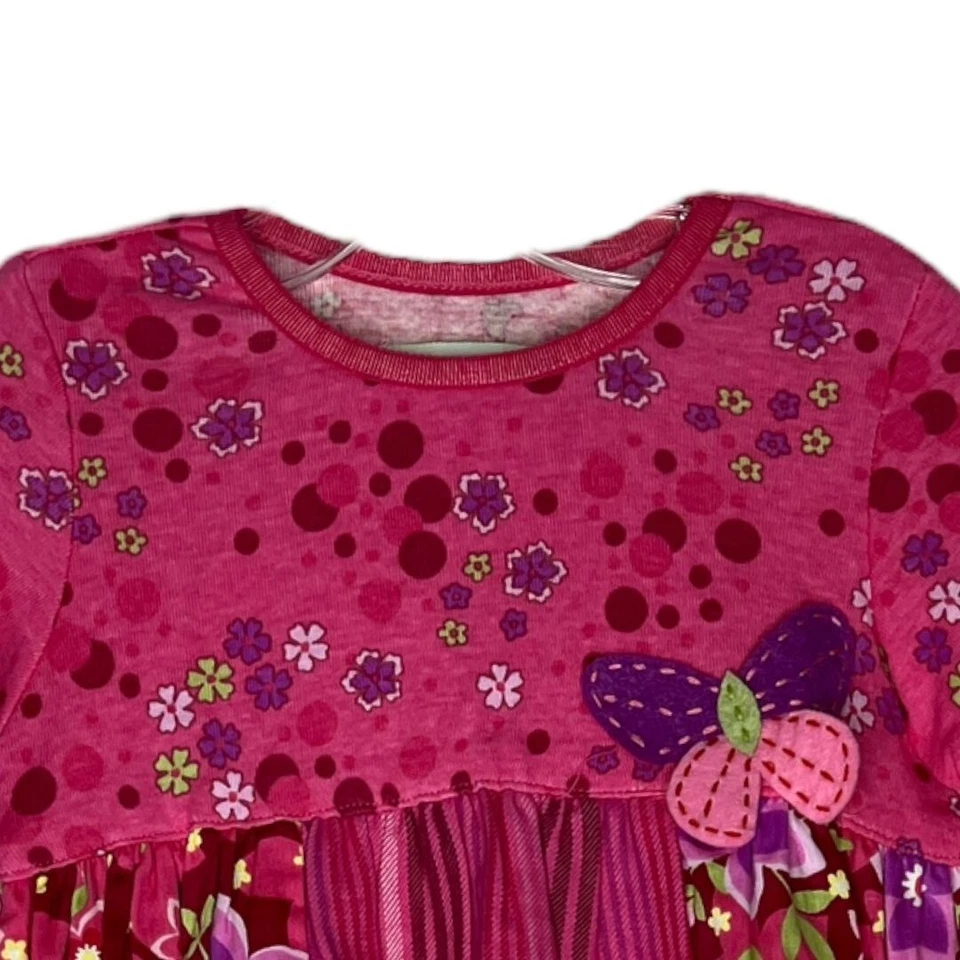 Vestido Bebé Lulu Niñas 2T Rosa Floral Rayas Mariposa Volantes Mixto Medios Artístico Foto 3 de 4