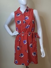 Banana Republic Red Floral Knee Lenth Belted Dress Size 0