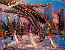 CITYSCAPE LANDSCAPE ORIGINAL - CONTEMPORARY signed CANADIAN  PAINTINGS E4556U