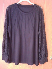 Women's Navy Blue Waffle Knit Smile Hem Tee W/Cuffed Lace Long Sleeves Size XXL