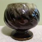 4" Vintage Brown Cream Drip Swirl Pedestal Planter F86 Hull Pottery