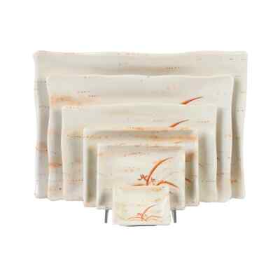 Thunder Group 2414 13-1/2''x9-1/8'' Gold Orchid Melamine Ripple Asian Plate 1 Doz
