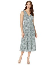 New Womens MICHAEL KORS Printed Midi Dress Sz P Petite Bone Sea Green Medallion