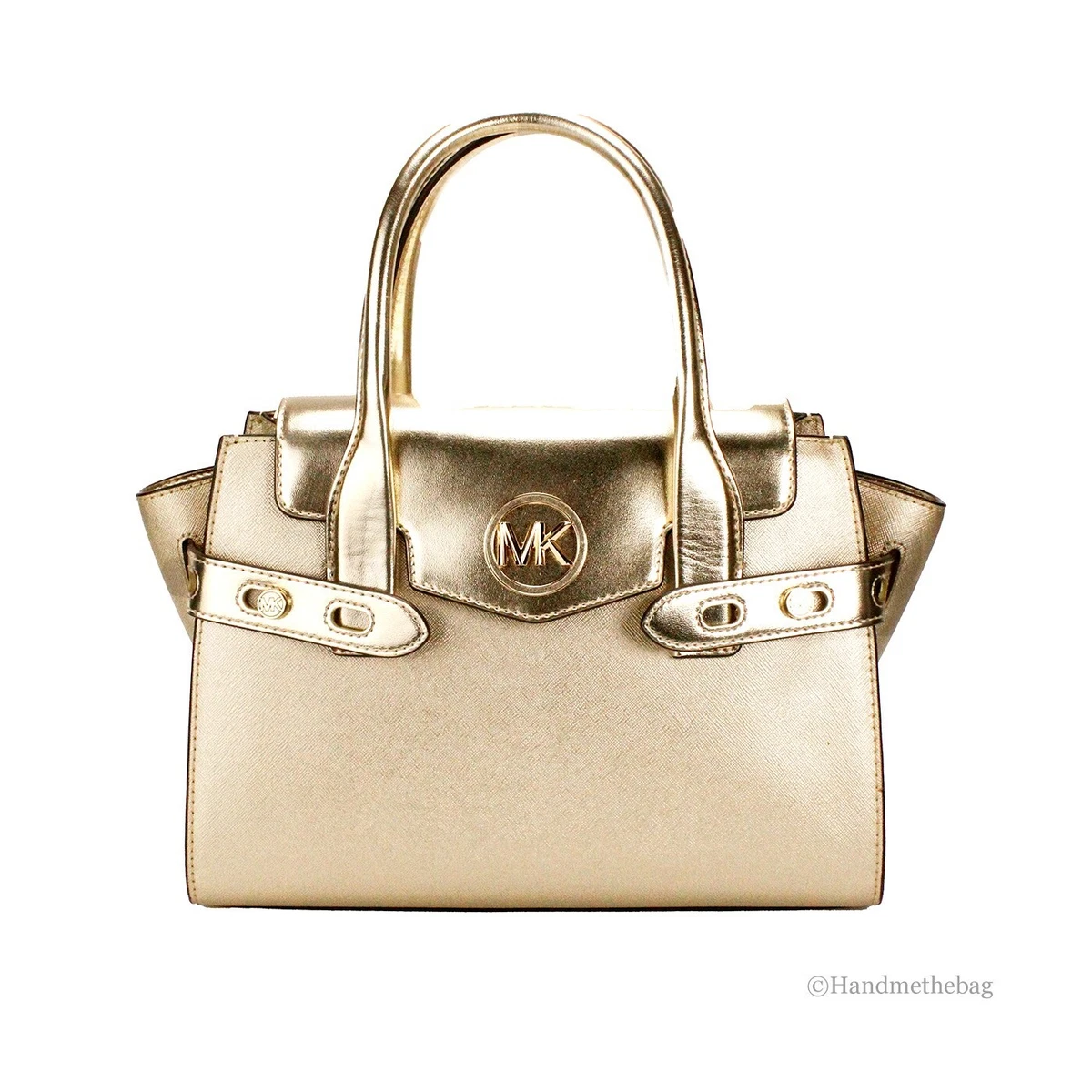 Michael Kors Carmen Medium Pale Gold Saffiano Leather Satchel  