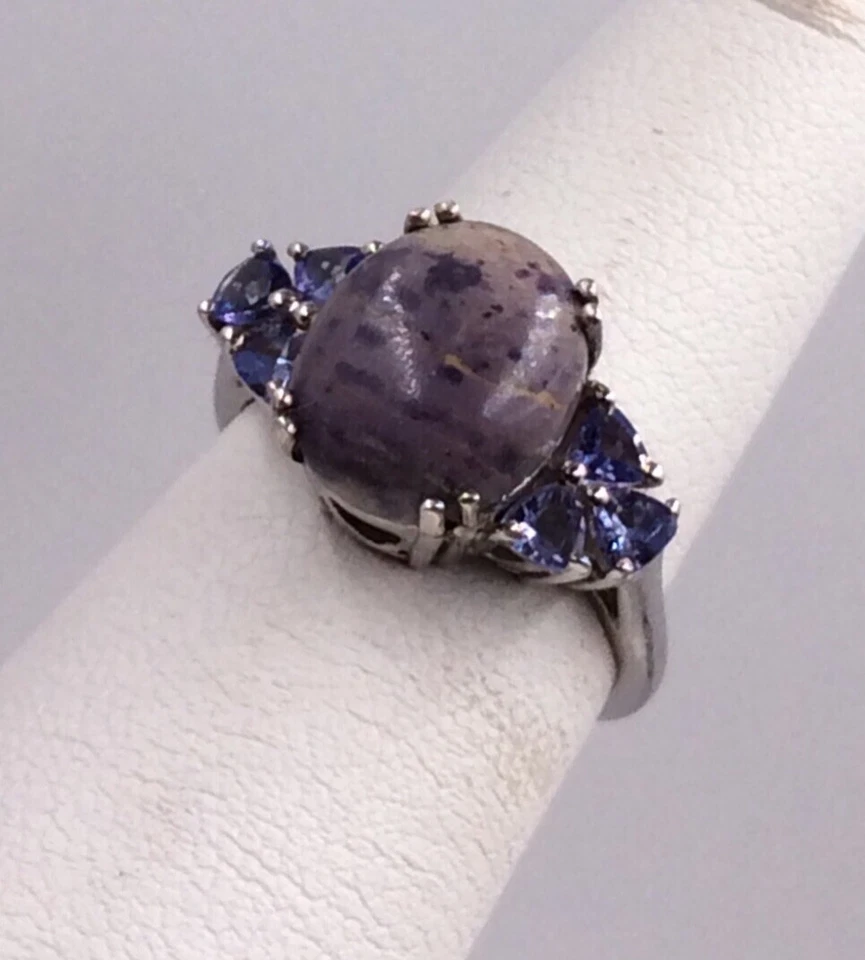 ANILLO DE PLATA ESTERLINA 925 SUGILITA Y TANZANITA CREADO EN LABORATORIO TALLA 5,5 Foto 4 de 4