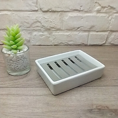 WEISSE KERAMIK SEIFENSCHALE - STILVOLLES MODERNES RECHTECKIGES DESIGN - ZERO ABFALL BADEZIMMER