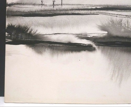 1969 LISTED INDIAN SATISH JOSHI Sd ORIGINAL MONOCHROMATIC WATERCOLOR on BOARD - Picture 7 of 9