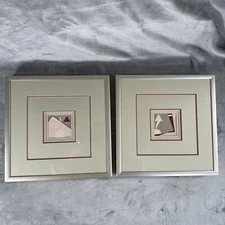 Lot of Two Vintage MCM Artwork by C. Dunlap For Harris G. Strong Framed Abstract