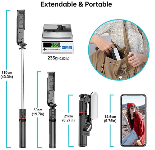 Bâton Selfie 360° Trépied Télécommande Bluetooth Support Téléphone Bureau Support Bureau - Photo 3 sur 8