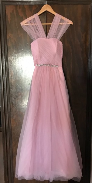 PINK TULLE A LINE MAXI DRESS WITH TIE UP BACK SZ XS GC