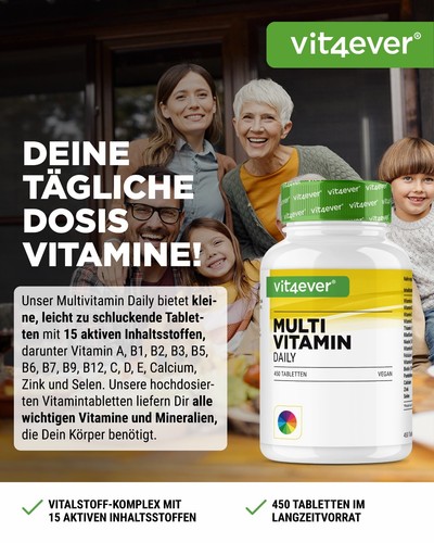 Multivitamin Daily - 450 Tabletten (vegan) - 16 Vitamine + Mineralien - Bild 2 von 6