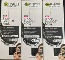 Lot Of 3 Garnier Skin Active Black Peel-Off Mask With Charcoal  1.7 Fl Oz New