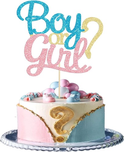 Boy or Girl Cake Topper - Gold Glitter for Baby Shower, Gender Reveal Decoration