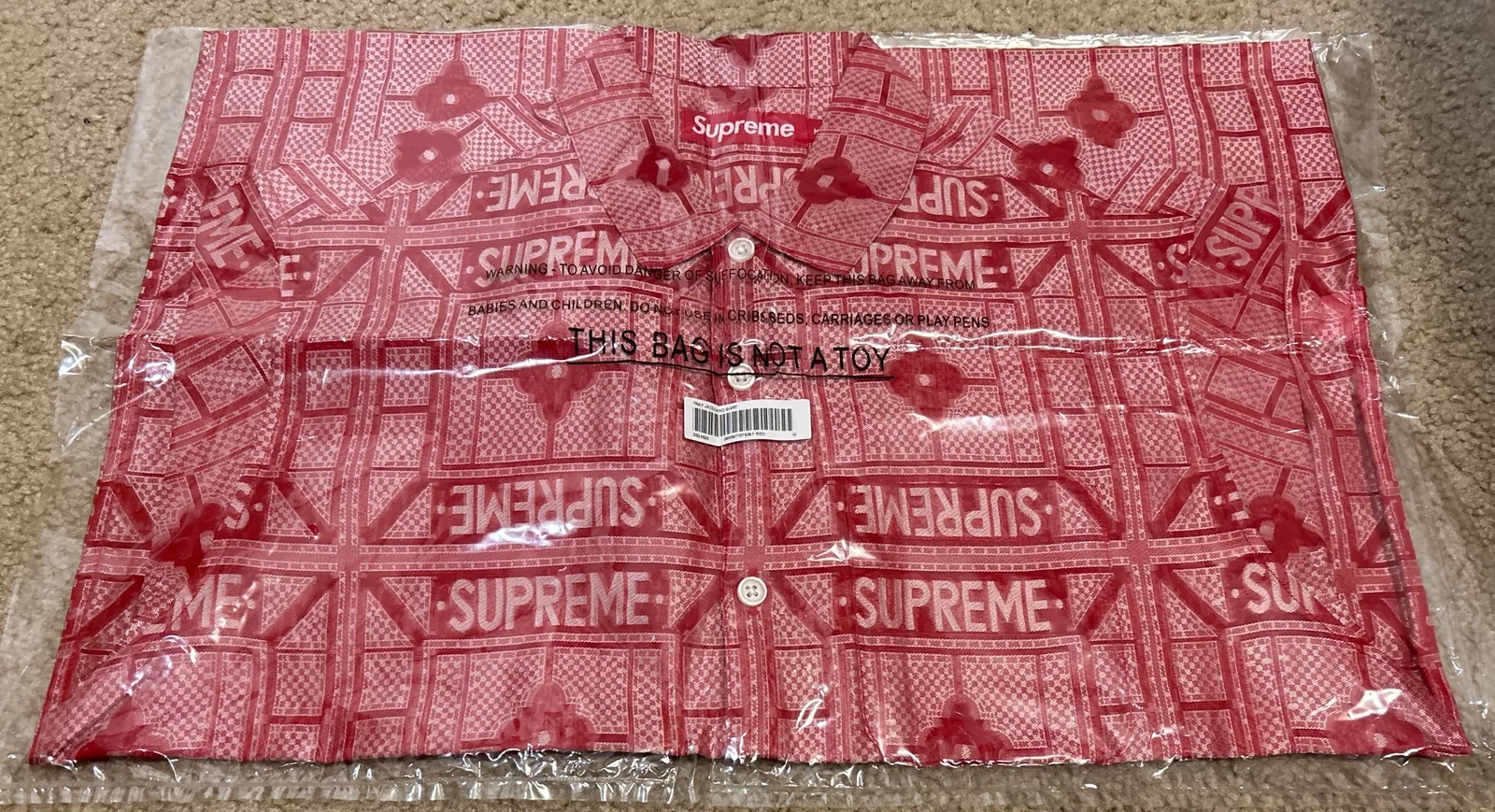 Neuf avec étiquettes chemise Supreme Tray Jacquard S/S SS24 rouge taille moyenne homme LIVRAISON GRATUITE !
