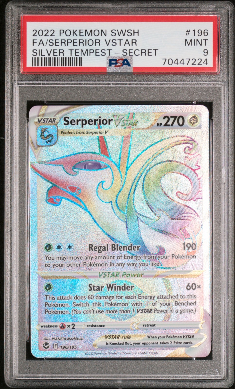 2022 Pokemon Silver Tempest Full Art Secret #196 - PSA Mint 9 - SERPERIOR VStar
